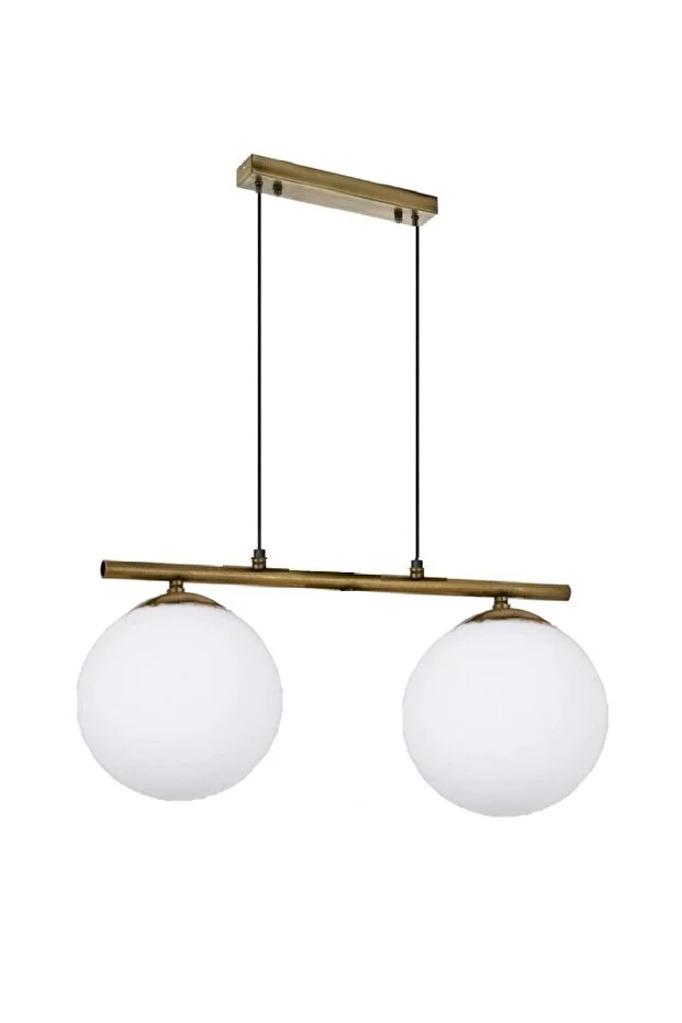 Modern Beyaz Glop Camlı Sıralı Ikili Gold Sarkıt Avize